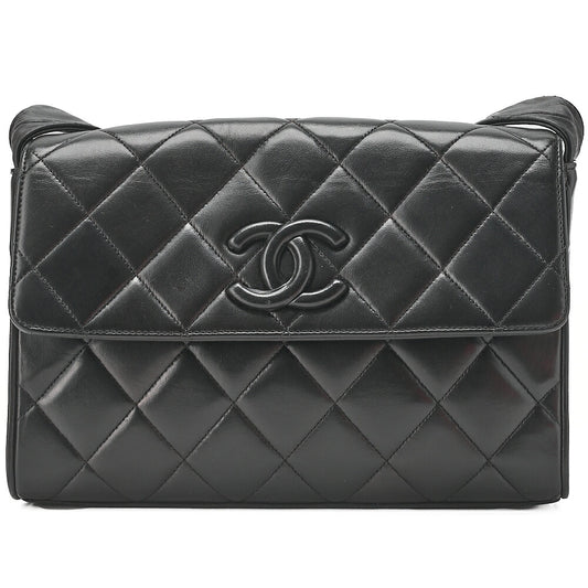 CHANEL Matelasse Chain Shoulder Bag Lambskin Black Cocomark Au Black Gold-Tone Hardware, Pre-Owned