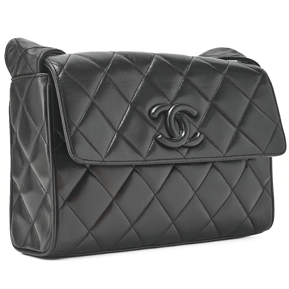 CHANEL Matelasse Chain Shoulder Bag Lambskin Black Cocomark Au Black Gold-Tone Hardware, Pre-Owned