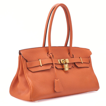 HERMES Shoulder Birkin Handbag Trialon Clemence Orange Gold-Tone Hardware, Pre-Owned