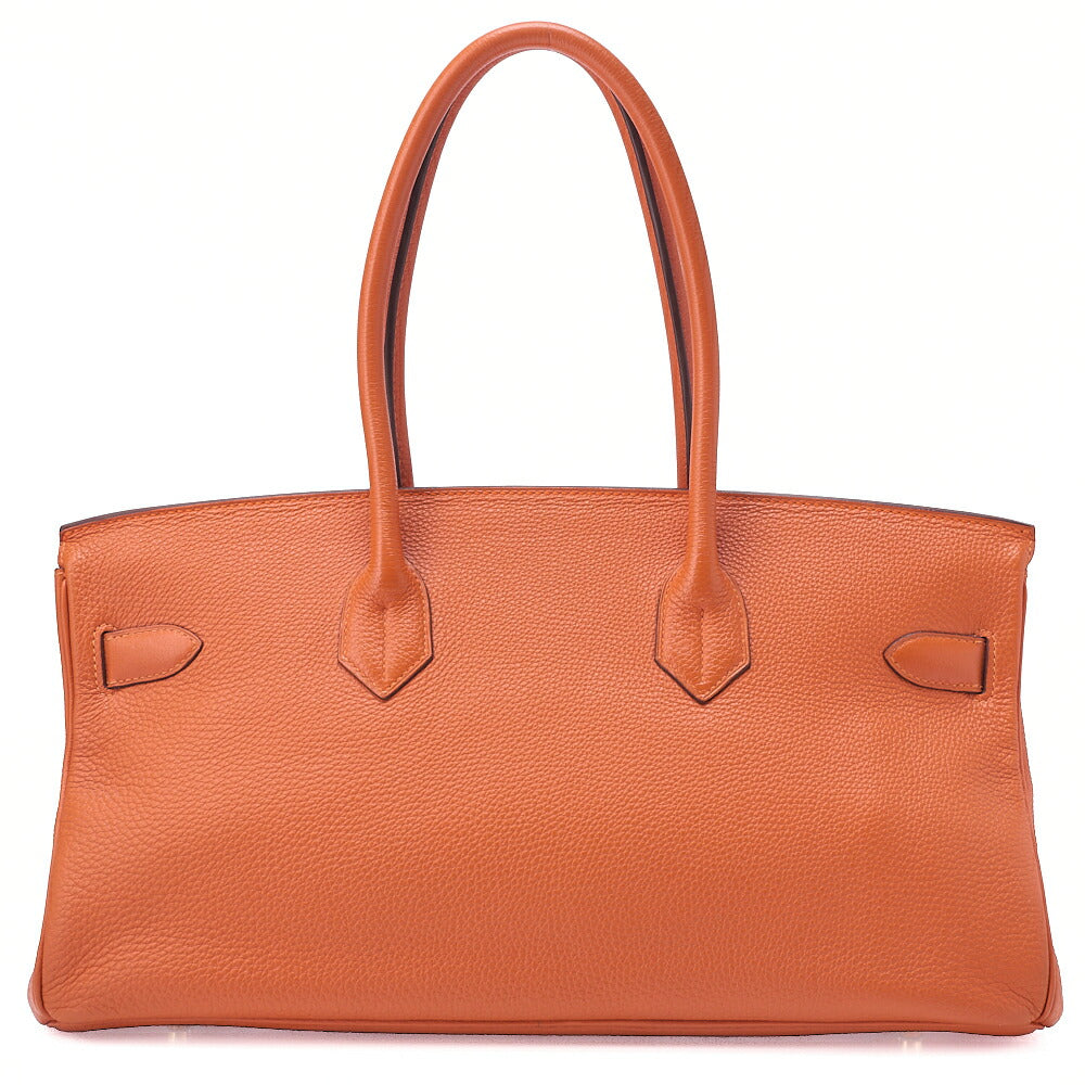 HERMES Shoulder Birkin Handbag Trialon Clemence Orange Gold-Tone Hardware, Pre-Owned