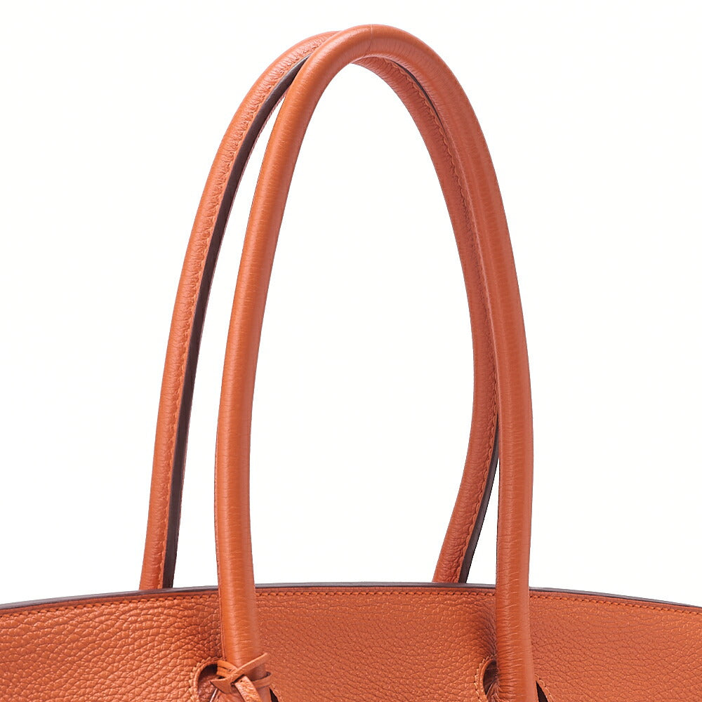 HERMES Shoulder Birkin Handbag Trialon Clemence Orange Gold-Tone Hardware, Pre-Owned