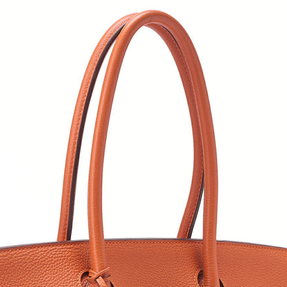 HERMES Shoulder Birkin Handbag Trialon Clemence Orange Gold-Tone Hardware, Pre-Owned