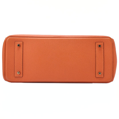 HERMES Shoulder Birkin Handbag Trialon Clemence Orange Gold-Tone Hardware, Pre-Owned