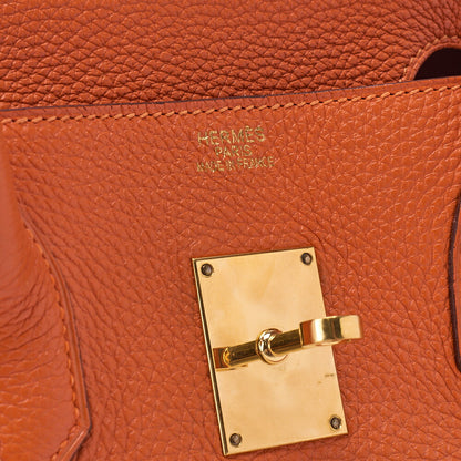 HERMES Shoulder Birkin Handbag Trialon Clemence Orange Gold-Tone Hardware, Pre-Owned