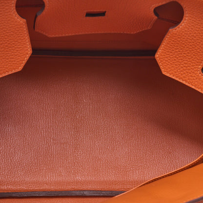 HERMES Shoulder Birkin Handbag Trialon Clemence Orange Gold-Tone Hardware, Pre-Owned