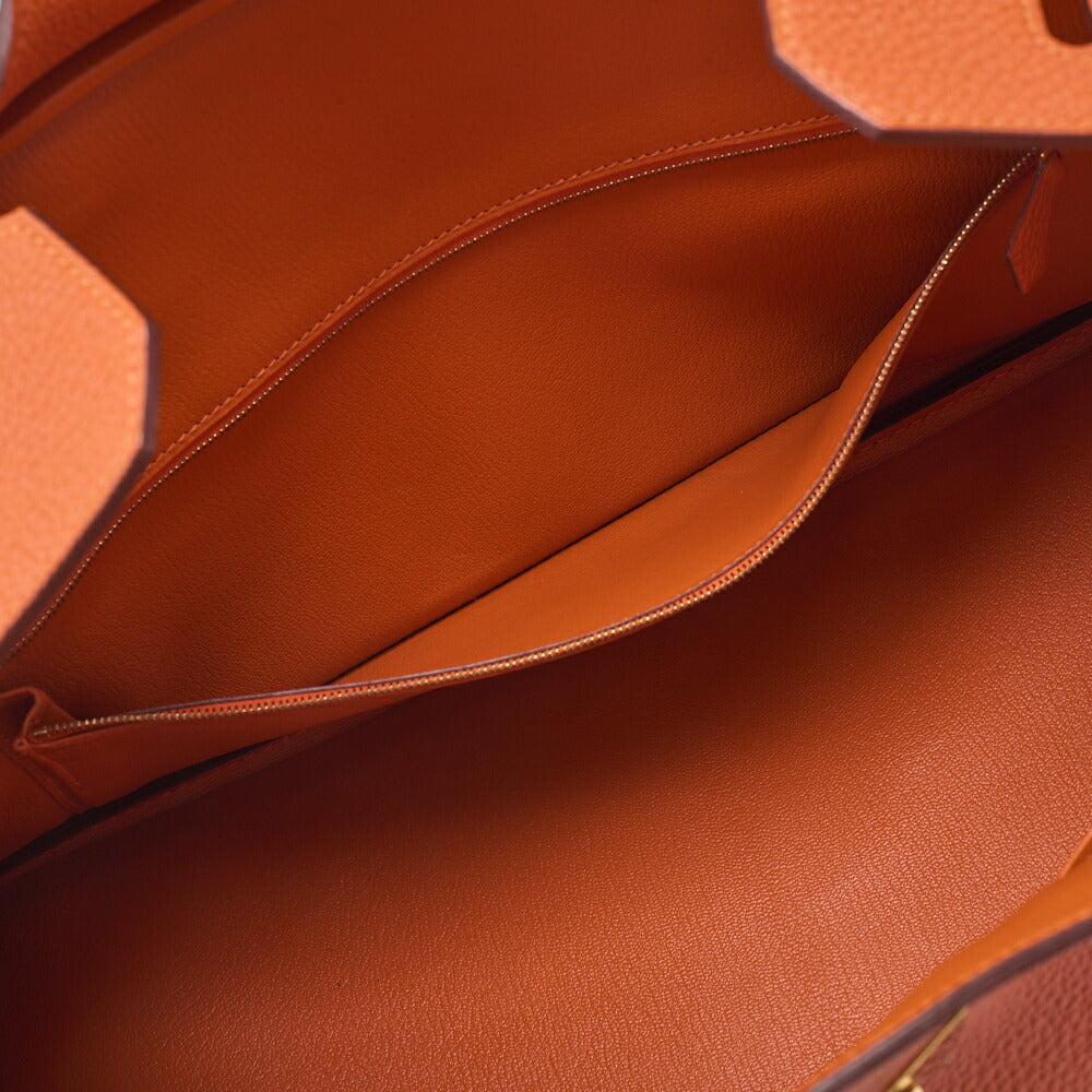 HERMES Shoulder Birkin Handbag Trialon Clemence Orange Gold-Tone Hardware, Pre-Owned