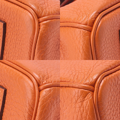 HERMES Shoulder Birkin Handbag Trialon Clemence Orange Gold-Tone Hardware, Pre-Owned