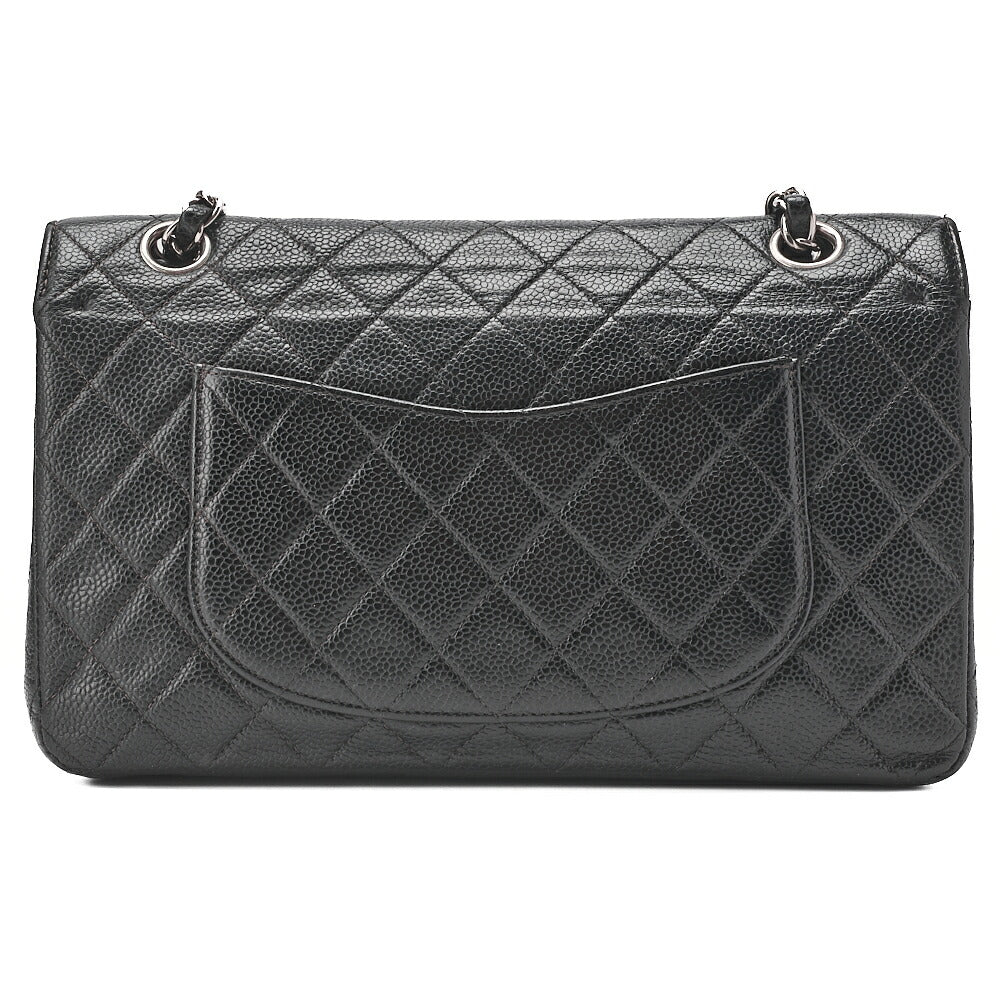 CHANEL Matelasse Turnlock Double Flap 25 Chain Shoulder Bag Caviar Skin Black Silver-Tone Hardware, Pre-Owned