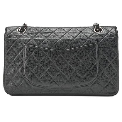 CHANEL Matelasse Turnlock Double Flap 25 Chain Shoulder Bag Caviar Skin Black Silver-Tone Hardware, Pre-Owned