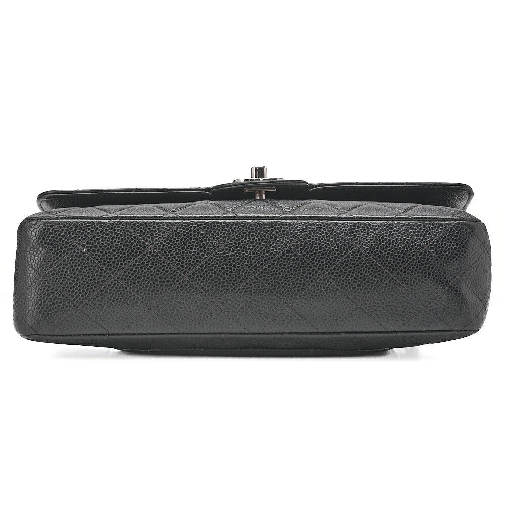 CHANEL Matelasse Turnlock Double Flap 25 Chain Shoulder Bag Caviar Skin Black Silver-Tone Hardware, Pre-Owned