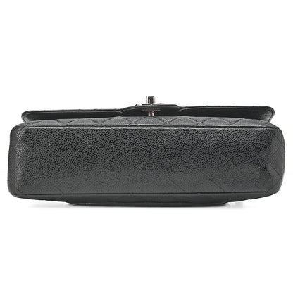 CHANEL Matelasse Turnlock Double Flap 25 Chain Shoulder Bag Caviar Skin Black Silver-Tone Hardware, Pre-Owned