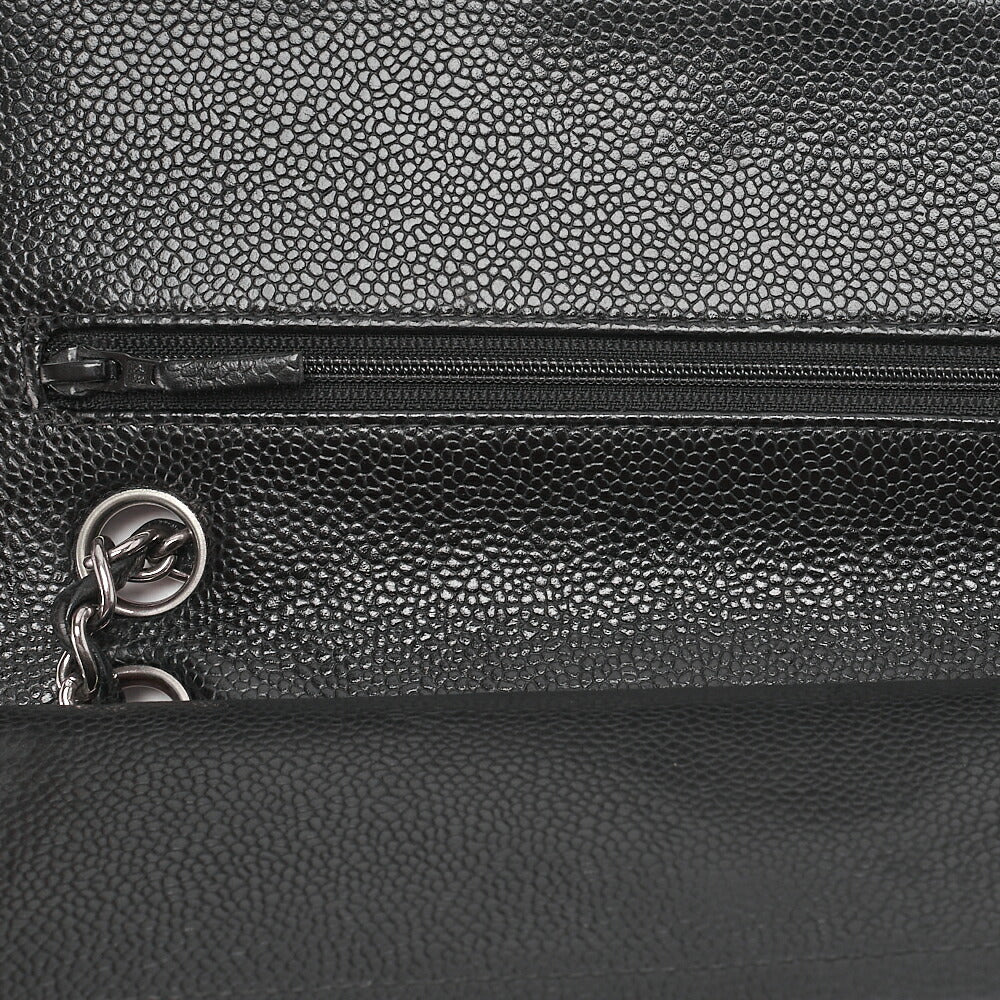 CHANEL Matelasse Turnlock Double Flap 25 Chain Shoulder Bag Caviar Skin Black Silver-Tone Hardware, Pre-Owned