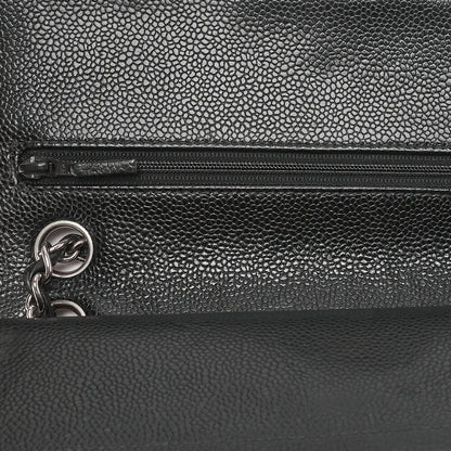 CHANEL Matelasse Turnlock Double Flap 25 Chain Shoulder Bag Caviar Skin Black Silver-Tone Hardware, Pre-Owned