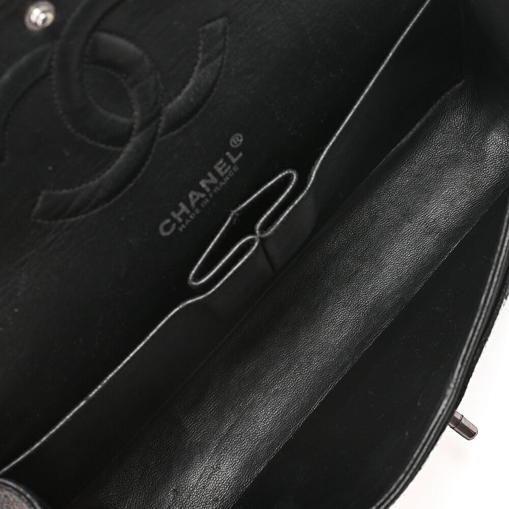 CHANEL Matelasse Turnlock Double Flap 25 Chain Shoulder Bag Caviar Skin Black Silver-Tone Hardware, Pre-Owned