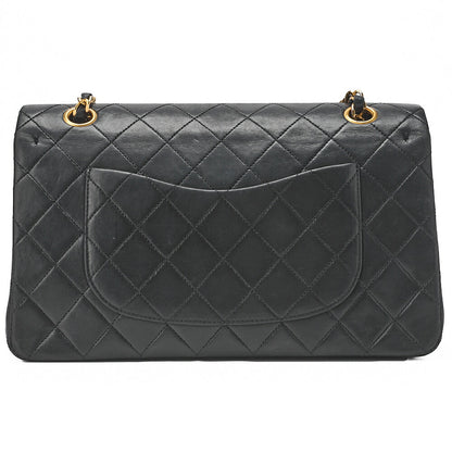 CHANEL Chain Shoulder Bag Matelasse Double Flap 25cm Lambskin Black Gold-Tone Hardware, Pre-Owned