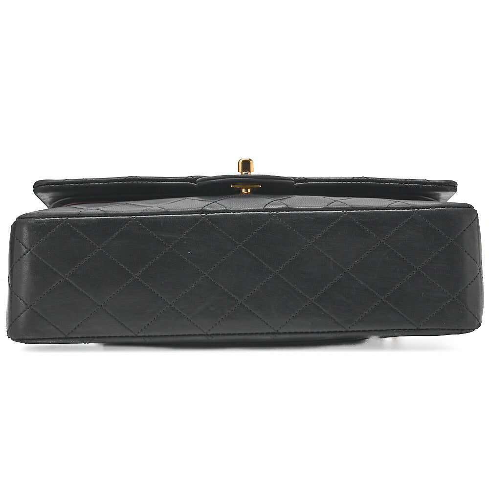 CHANEL Chain Shoulder Bag Matelasse Double Flap 25cm Lambskin Black Gold-Tone Hardware, Pre-Owned