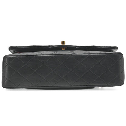 CHANEL Chain Shoulder Bag Matelasse Double Flap 25cm Lambskin Black Gold-Tone Hardware, Pre-Owned