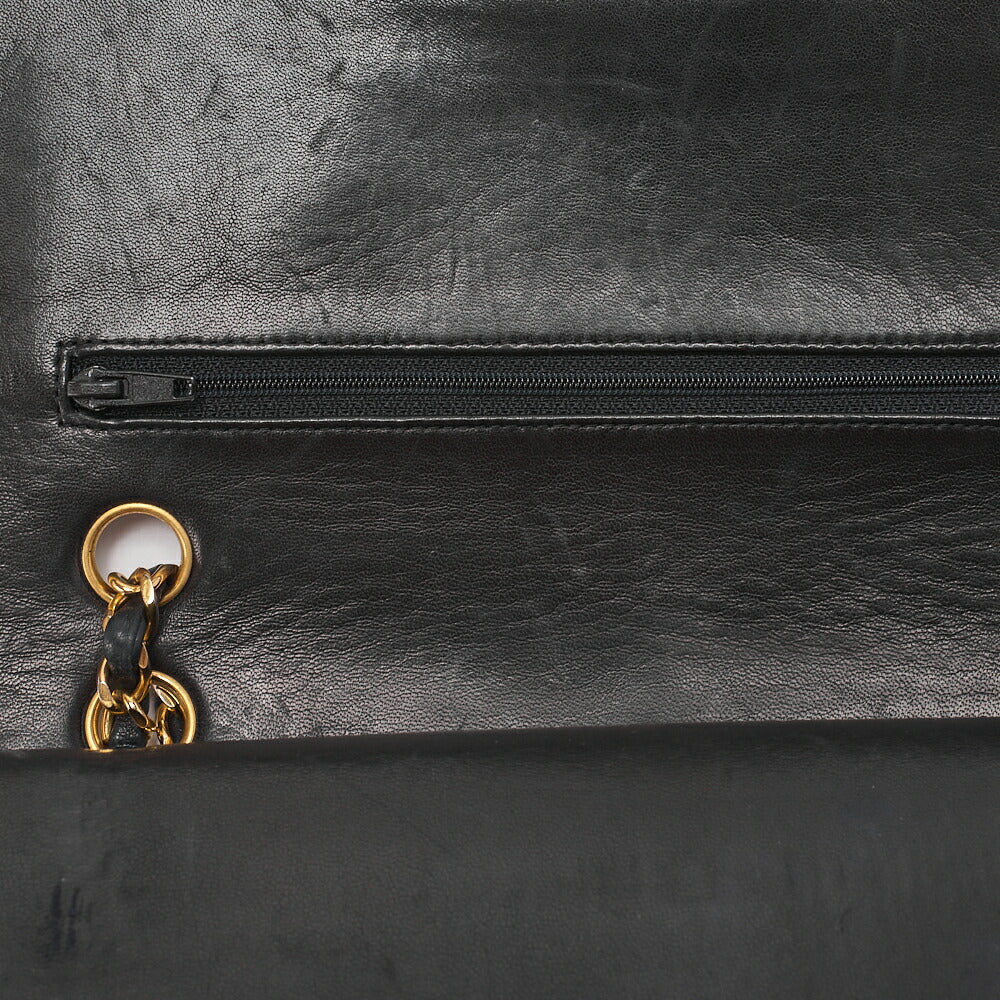CHANEL Chain Shoulder Bag Matelasse Double Flap 25cm Lambskin Black Gold-Tone Hardware, Pre-Owned