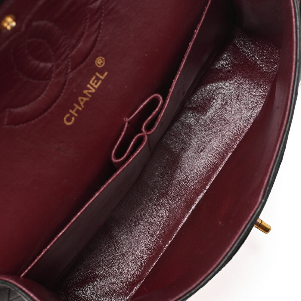 CHANEL Chain Shoulder Bag Matelasse Double Flap 25cm Lambskin Black Gold-Tone Hardware, Pre-Owned