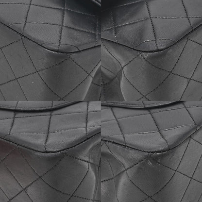 CHANEL Chain Shoulder Bag Matelasse Double Flap 25cm Lambskin Black Gold-Tone Hardware, Pre-Owned