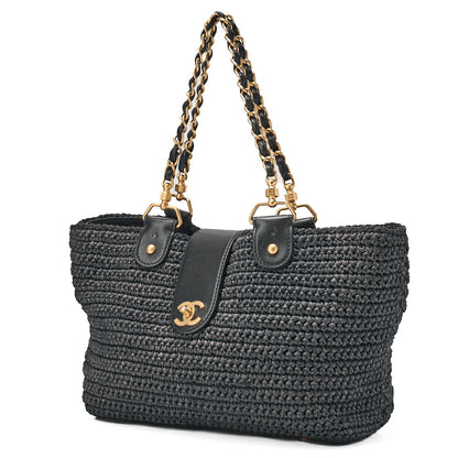 CHANEL Chain Tote Bag Bicolore Cocomark Raffia X Lambskin Cocomark Gold-Tone Hardware, Pre-Owned