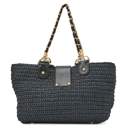 CHANEL Chain Tote Bag Bicolore Cocomark Raffia X Lambskin Cocomark Gold-Tone Hardware, Pre-Owned