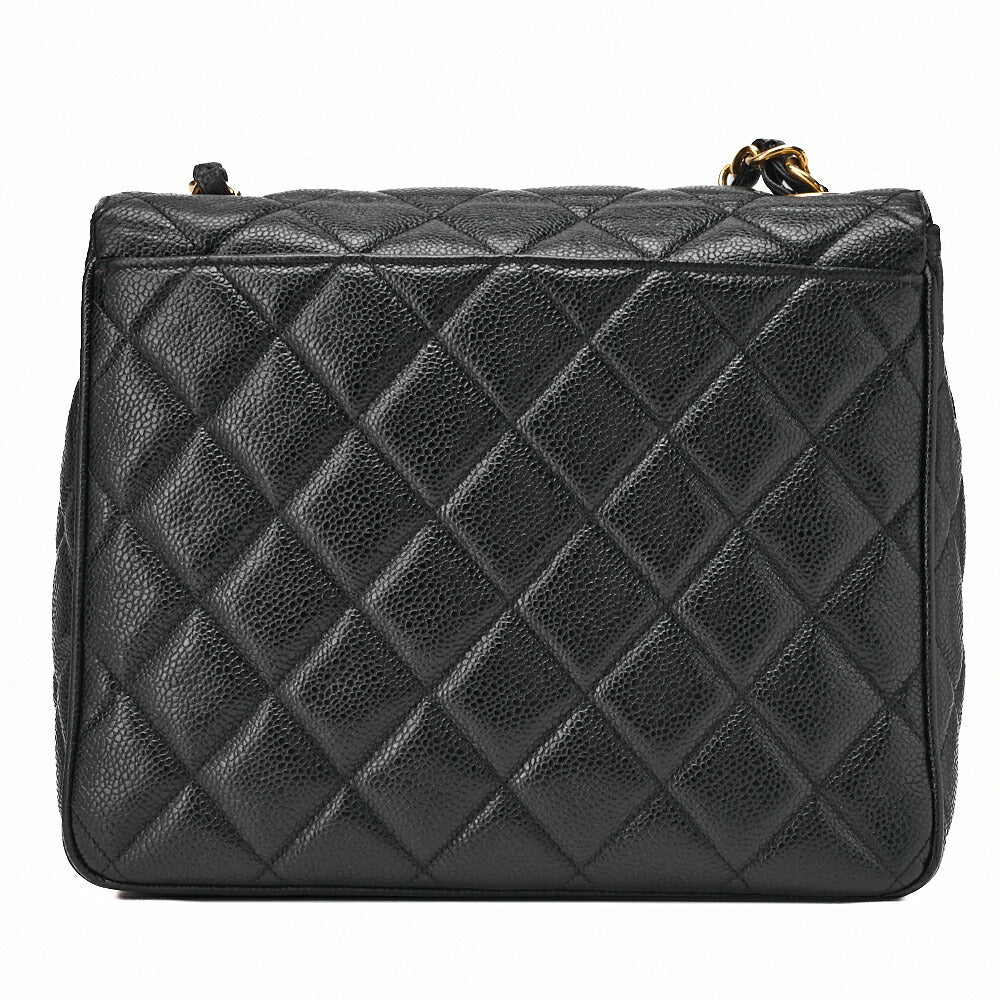 CHANEL Chain Shoulder Bag Square Turnlock Caviar Skin Black Gold-Tone Hardware, Pre-Owned