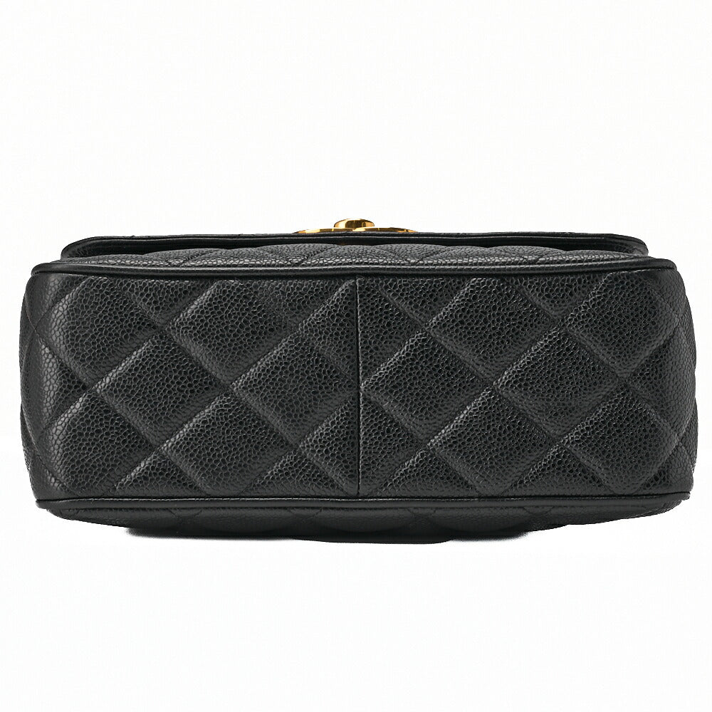 CHANEL Chain Shoulder Bag Square Turnlock Caviar Skin Black Gold-Tone Hardware, Pre-Owned