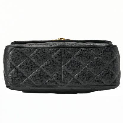 CHANEL Chain Shoulder Bag Square Turnlock Caviar Skin Black Gold-Tone Hardware, Pre-Owned