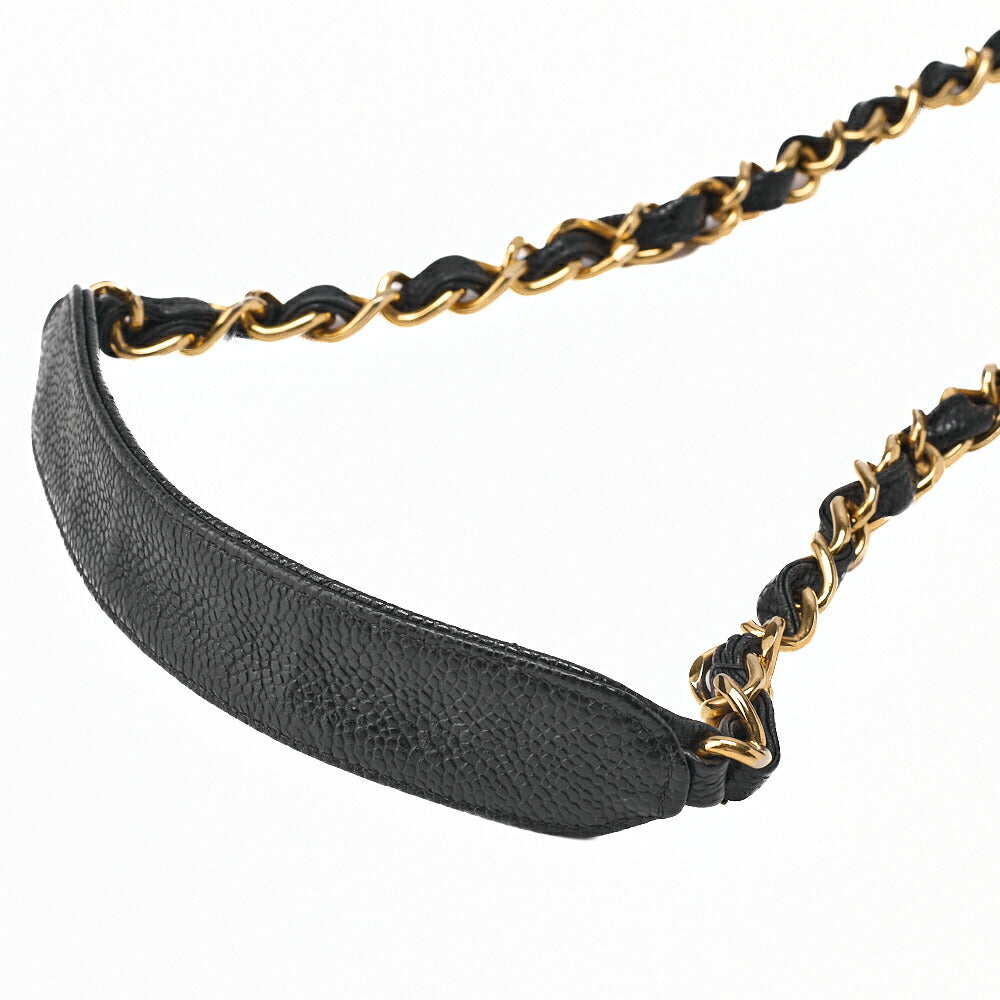 CHANEL Chain Shoulder Bag Square Turnlock Caviar Skin Black Gold-Tone Hardware, Pre-Owned