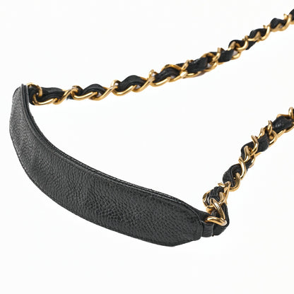 CHANEL Chain Shoulder Bag Square Turnlock Caviar Skin Black Gold-Tone Hardware, Pre-Owned