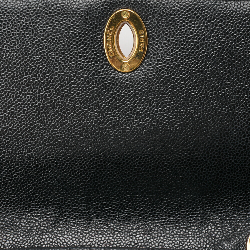 CHANEL Chain Shoulder Bag Square Turnlock Caviar Skin Black Gold-Tone Hardware, Pre-Owned