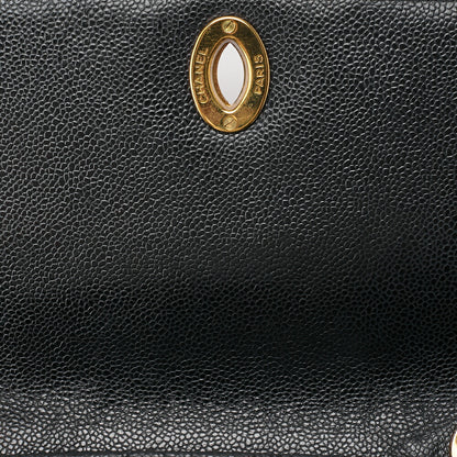 CHANEL Chain Shoulder Bag Square Turnlock Caviar Skin Black Gold-Tone Hardware, Pre-Owned