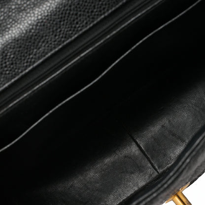 CHANEL Chain Shoulder Bag Square Turnlock Caviar Skin Black Gold-Tone Hardware, Pre-Owned