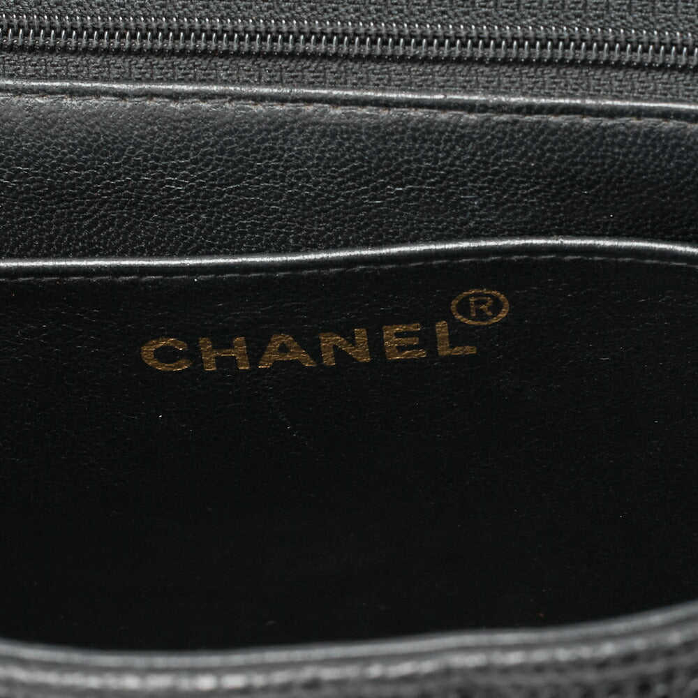 CHANEL Chain Shoulder Bag Square Turnlock Caviar Skin Black Gold-Tone Hardware, Pre-Owned