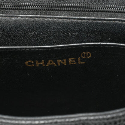 CHANEL Chain Shoulder Bag Square Turnlock Caviar Skin Black Gold-Tone Hardware, Pre-Owned