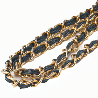 CHANEL Chain Shoulder Matrasse Coco Mark Fringe Lambskin Navy Gold-Tone Hardware, Pre-Owned