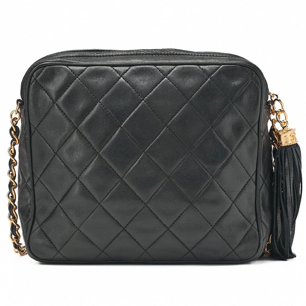 CHANEL Chain Shoulder Matelasse Coco Mark Fringe Lambskin Black Gold-Tone Hardware, Pre-Owned