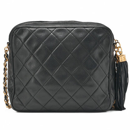 CHANEL Chain Shoulder Matelasse Coco Mark Fringe Lambskin Black Gold-Tone Hardware, Pre-Owned