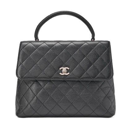 CHANEL Handbag Matelasse Turnlock Kelly Shape Caviar Skin Black Silver-Tone Hardware, Pre-Owned