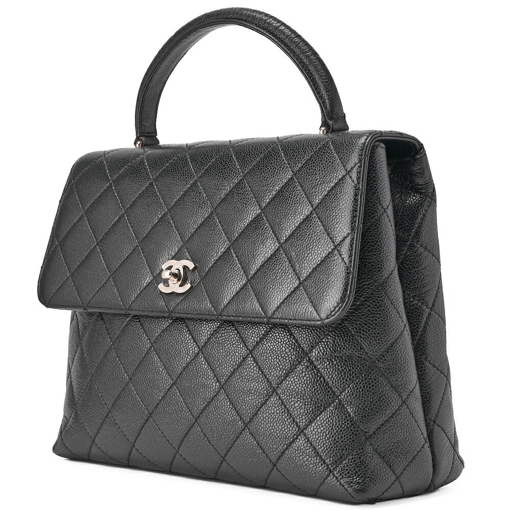 CHANEL Handbag Matelasse Turnlock Kelly Shape Caviar Skin Black Silver-Tone Hardware, Pre-Owned