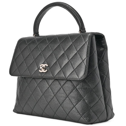 CHANEL Handbag Matelasse Turnlock Kelly Shape Caviar Skin Black Silver-Tone Hardware, Pre-Owned