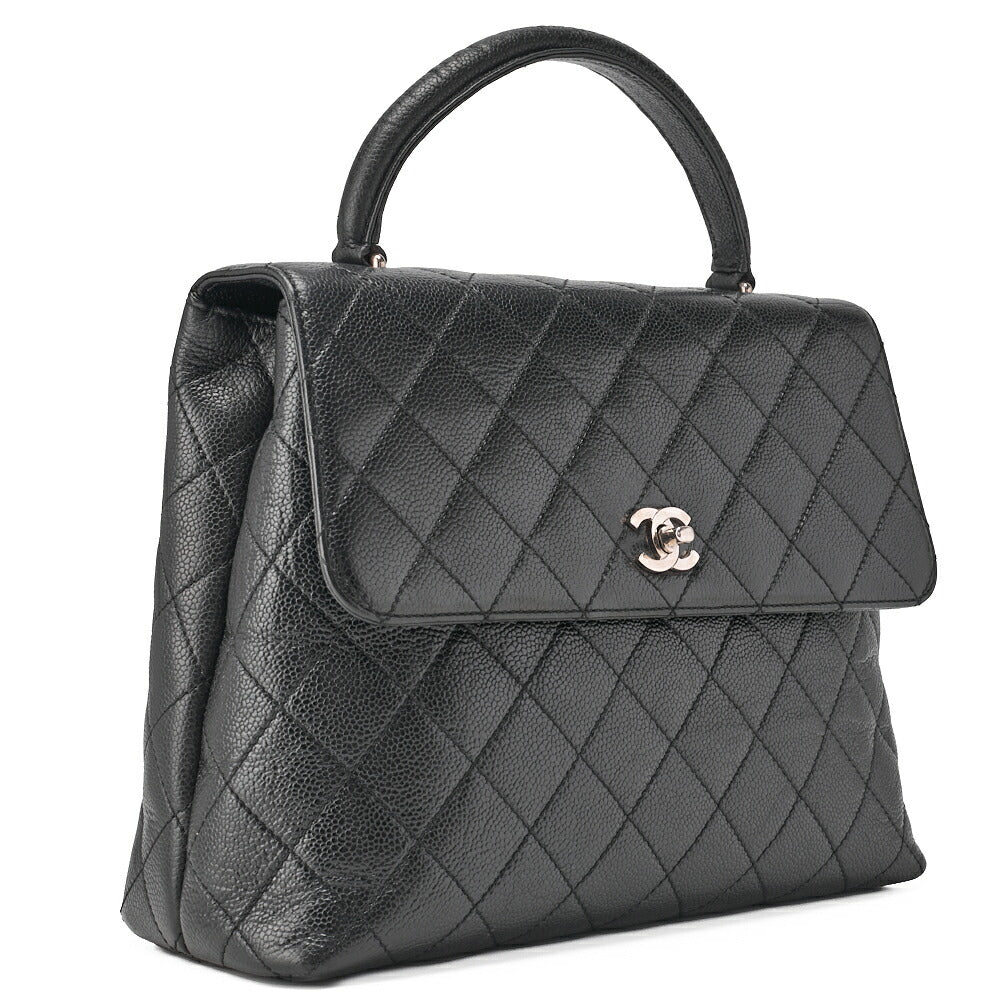 CHANEL Handbag Matelasse Turnlock Kelly Shape Caviar Skin Black Silver-Tone Hardware, Pre-Owned