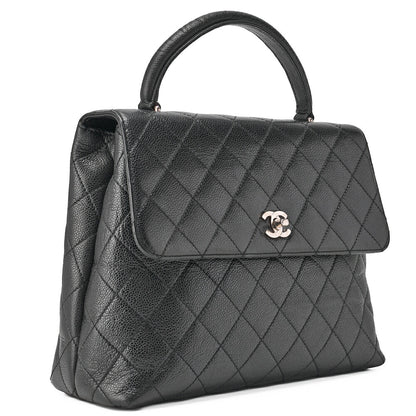 CHANEL Handbag Matelasse Turnlock Kelly Shape Caviar Skin Black Silver-Tone Hardware, Pre-Owned