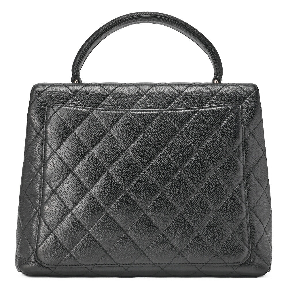CHANEL Handbag Matelasse Turnlock Kelly Shape Caviar Skin Black Silver-Tone Hardware, Pre-Owned