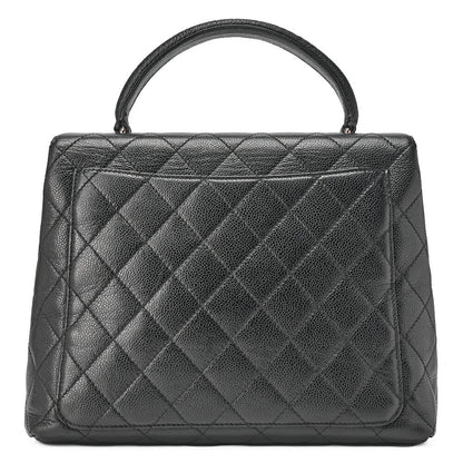 CHANEL Handbag Matelasse Turnlock Kelly Shape Caviar Skin Black Silver-Tone Hardware, Pre-Owned
