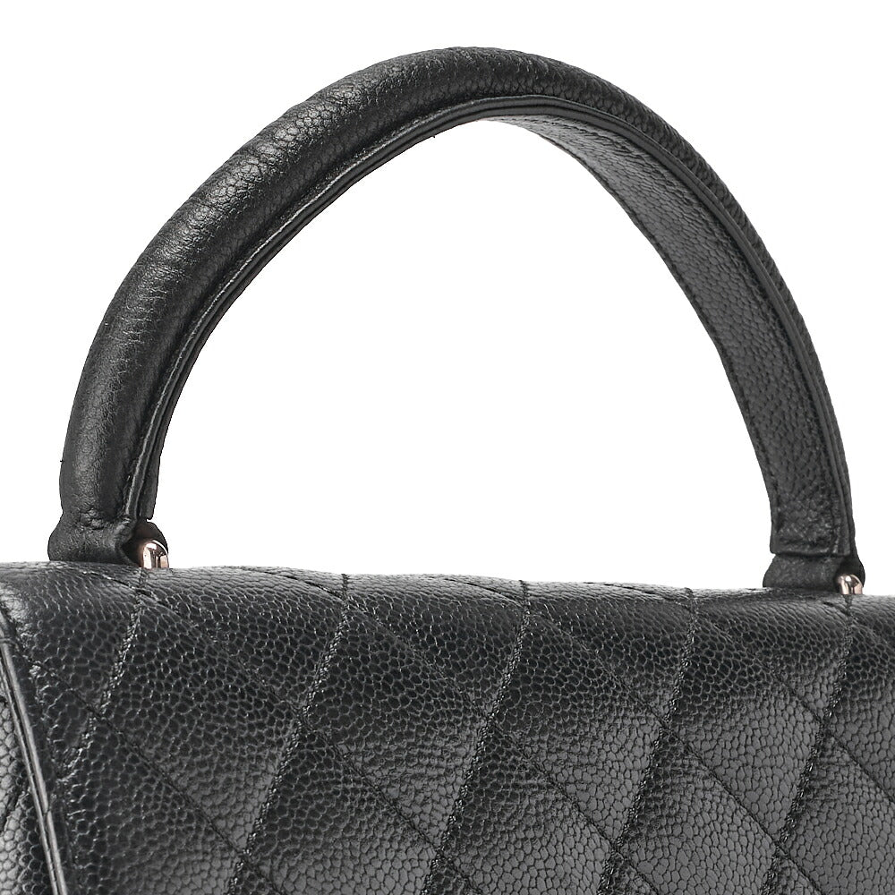 CHANEL Handbag Matelasse Turnlock Kelly Shape Caviar Skin Black Silver-Tone Hardware, Pre-Owned