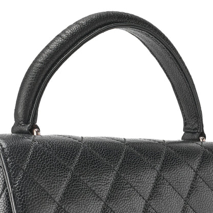 CHANEL Handbag Matelasse Turnlock Kelly Shape Caviar Skin Black Silver-Tone Hardware, Pre-Owned