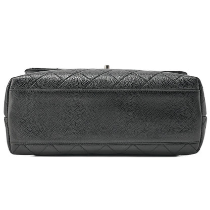 CHANEL Handbag Matelasse Turnlock Kelly Shape Caviar Skin Black Silver-Tone Hardware, Pre-Owned