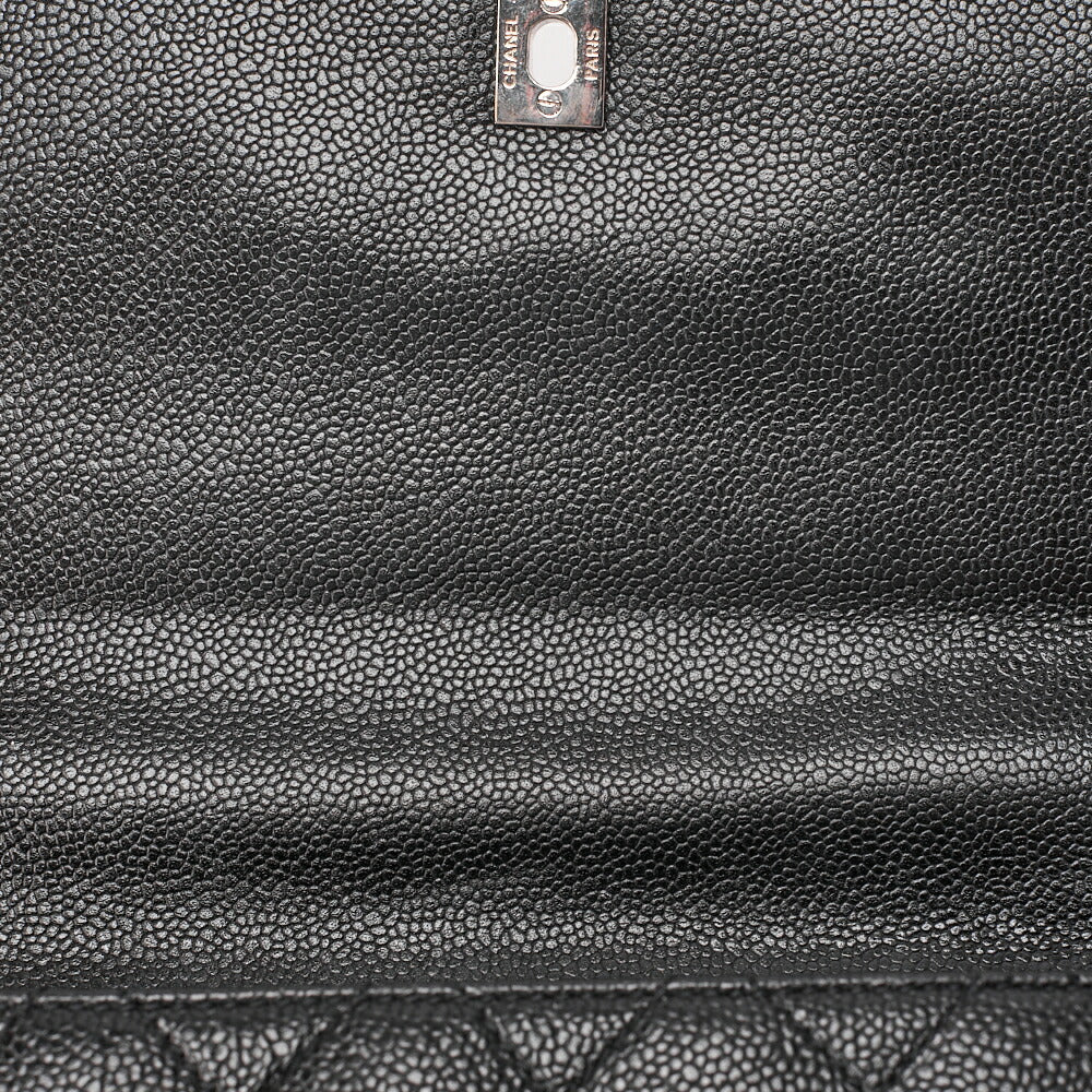 CHANEL Handbag Matelasse Turnlock Kelly Shape Caviar Skin Black Silver-Tone Hardware, Pre-Owned